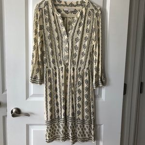 Boho White & Black Print Dress